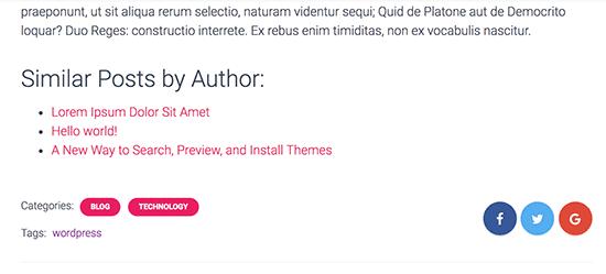 Related posts by author displayed in WordPress