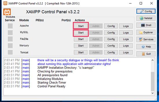 Start Apache and MySQL Start Apache and MySQL