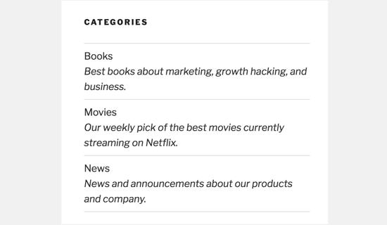 List WordPress categories with description List WordPress categories with description