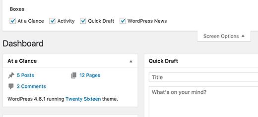 Welcome panel removed from dashboard and Screen Options menu Welcome panel removed from dashboard and Screen Options menu