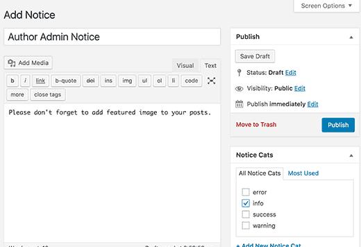 Add new custom notice Add new custom notice