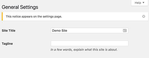 Custom admin notice example Custom admin notice example