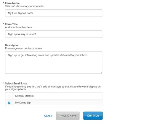 Signup form details Signup form details