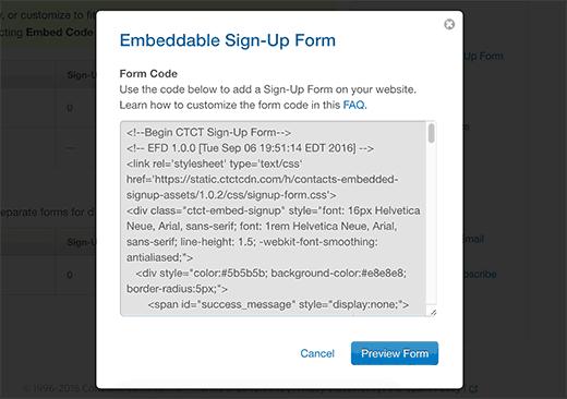 Embed code for your signup form Embed code for your signup form
