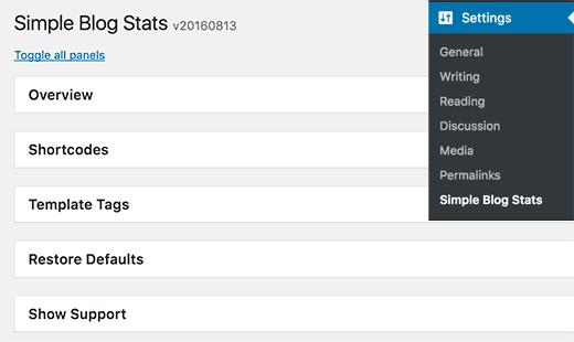 Settings page for Simple Blog Stats Settings page for Simple Blog Stats