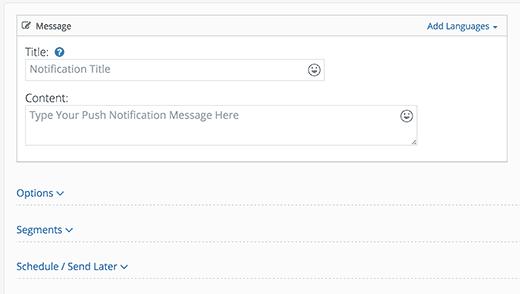 Write your new push notification message in OneSignal Write your new push notification message in OneSignal