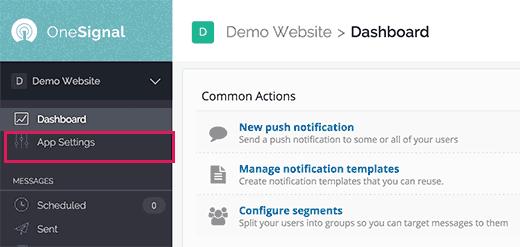 App Settings link App Settings link