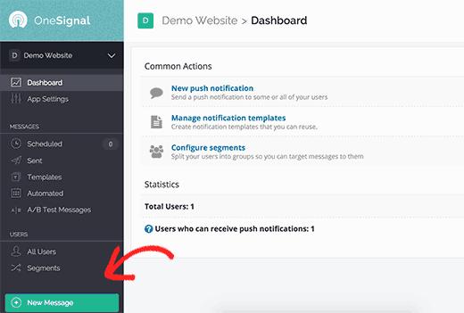 Sending a new web push notification message Sending a new web push notification message