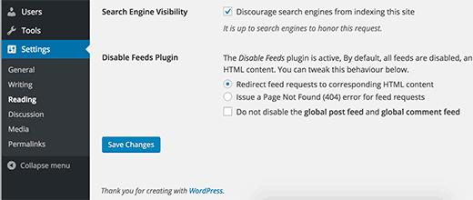 Disable Feeds plugin settings Disable Feeds plugin settings