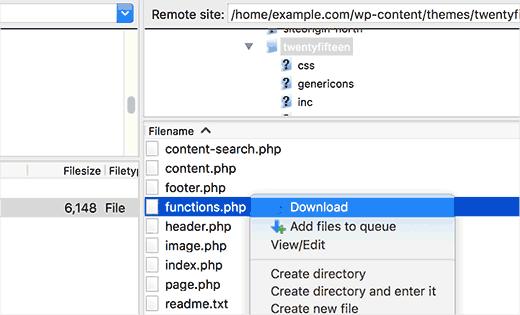 Downloading functions.php file to edit Downloading functions.php file to edit