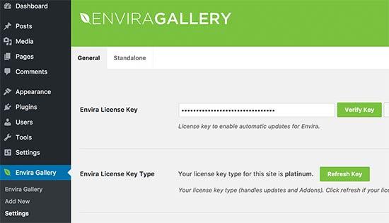 输入Envira Gallery许可证密钥 输入Envira Gallery许可证密钥