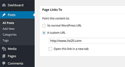 Adding a custom URL in page links to Adding a custom URL in page links to