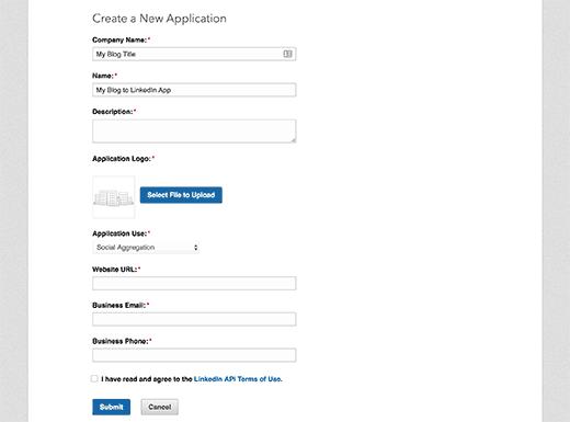 Create new app application form Create new app application form