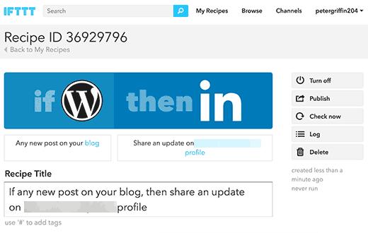 Your WordPress to LinkedIn recipe on IFTTT Your WordPress to LinkedIn recipe on IFTTT