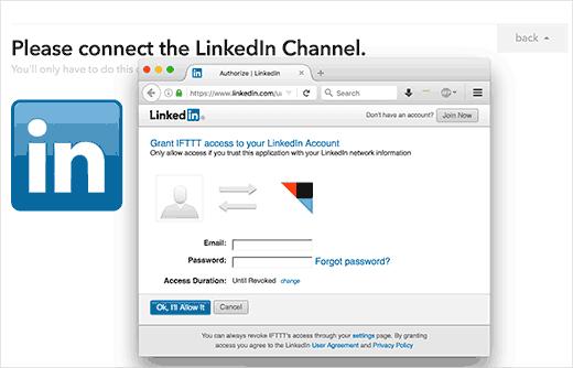 Authorize IFTTT to access your LinkedIn account Authorize IFTTT to access your LinkedIn account