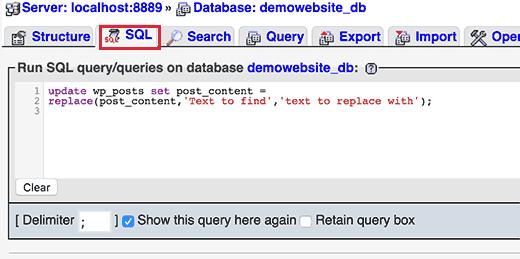 Running SQL query in phpMyAdmin Running SQL query in phpMyAdmin