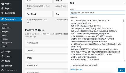 Signup form in widget Signup form in widget