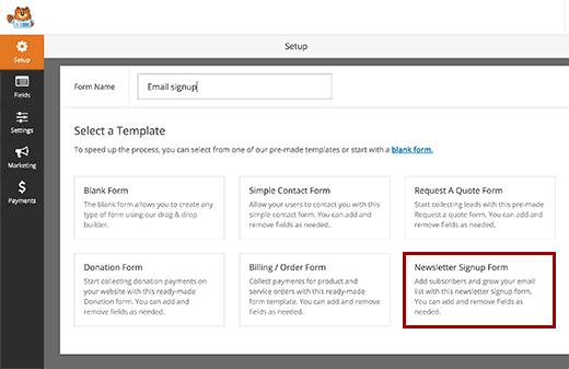 Adding new Newsletter Signup Form in WPForms Adding new Newsletter Signup Form in WPForms