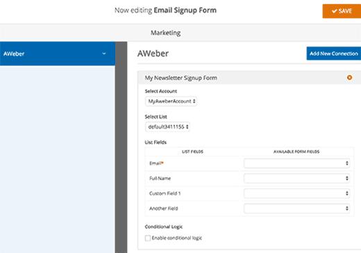 Connect form fields to email list fields Connect form fields to email list fields