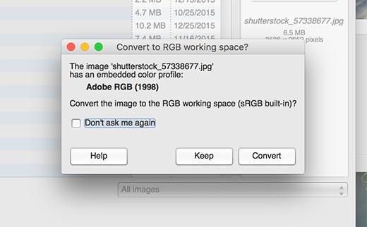 GIMP detecting and suggesting to covert color space GIMP detecting and suggesting to covert color space