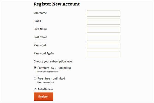 Registration page with your Restrict Content Pro subscription levels Registration page with your Restrict Content Pro subscription levels