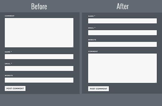 Comparing comment forms before and after moving comment text field to bottom Comparing comment forms before and after moving comment text field to bottom