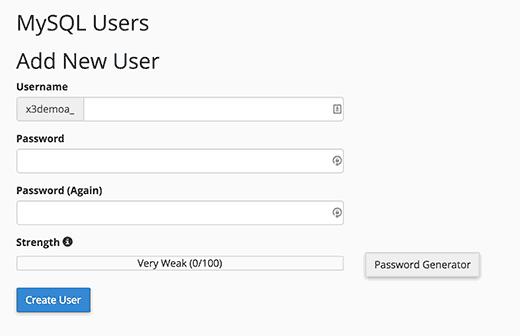 Adding a new MySQL user Adding a new MySQL user