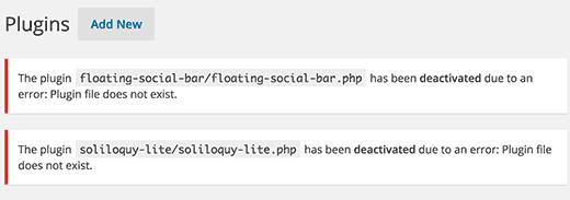 Deactivated plugins Deactivated plugins