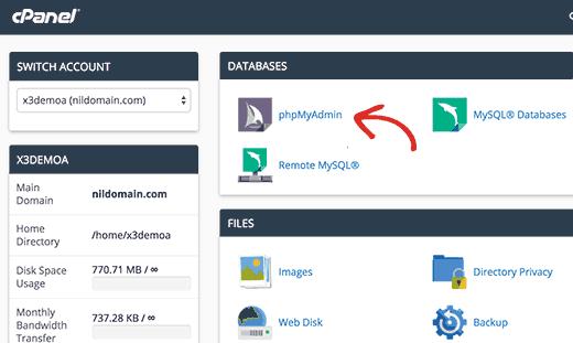 Launching phpMyAdmin from cPanel Launching phpMyAdmin from cPanel