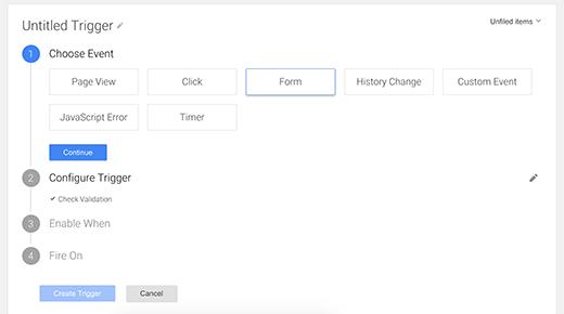 Choose form as your event Choose form as your event