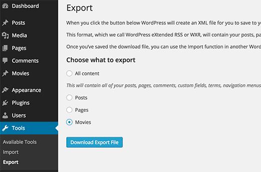 Exporting custom post type in an XML file using WordPress built in export tool Exporting custom post type in an XML file using WordPress built in export tool