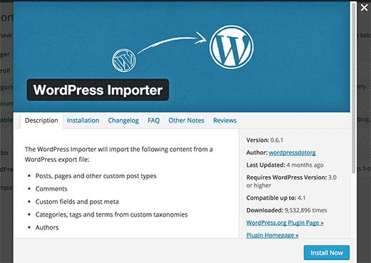 Installing WordPress importer plugin Installing WordPress importer plugin