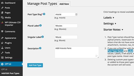 Creating post type in CPT UI Creating post type in CPT UI
