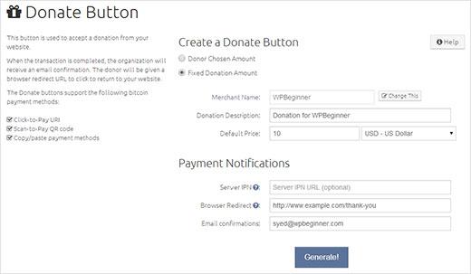 Generating a donate button on BitPay Generating a donate button on BitPay