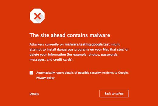 Google Chrome中的恶意软件警告 Google Chrome中的恶意软件警告