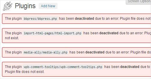 Plugins deactivated in WordPress Plugins deactivated in WordPress