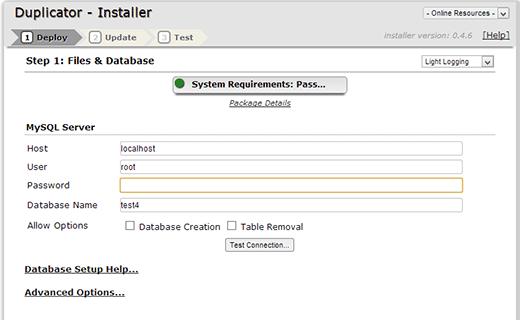 Running duplicator install script on localserver Running duplicator install script on localserver