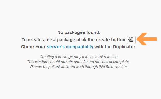 Create a new package in the Duplicator plugin Create a new package in the Duplicator plugin