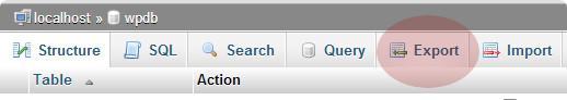 Export tab in phpMyAdmin Export tab in phpMyAdmin