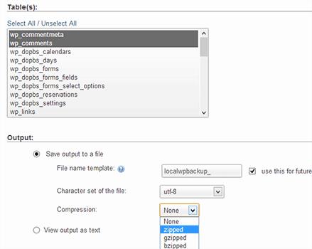 Custom export options in phpMyAdmin Custom export options in phpMyAdmin