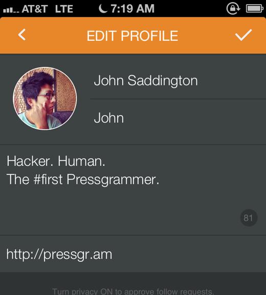 Editing your Pressgram profile Editing your Pressgram profile