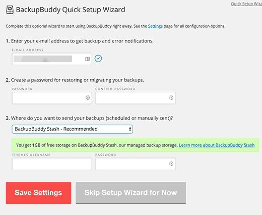 BackupBuddy quick setup wizard BackupBuddy quick setup wizard