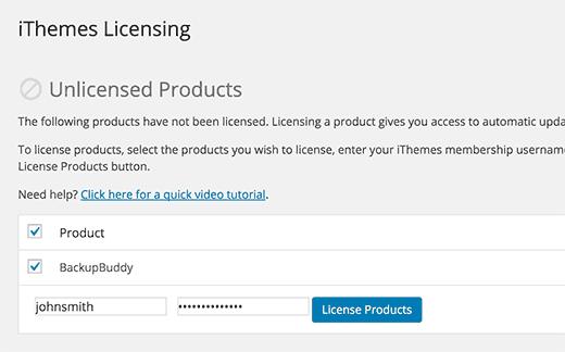 iThemes licensing page iThemes licensing page