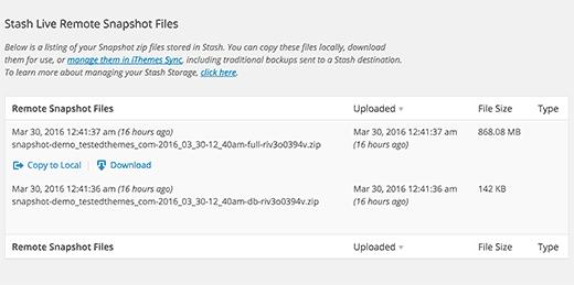 Stash live Snapshots Stash live Snapshots