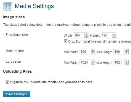 Media Settings in WordPress 3.5 Media Settings in WordPress 3.5