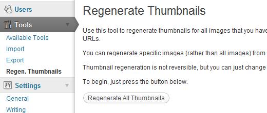 Regenerate Thumbnail Plugin Screen Regenerate Thumbnail Plugin Screen