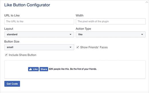 Like button settings Like button settings