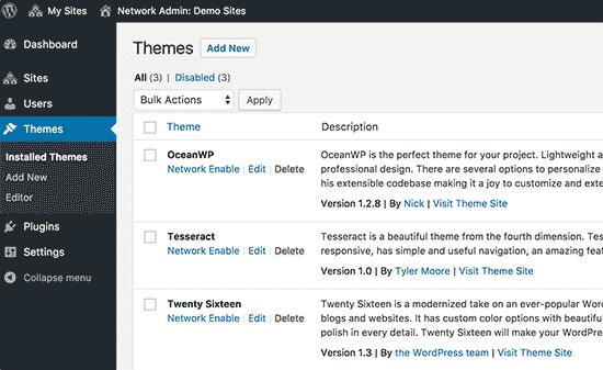 Installed themes on your WordPress multisite network Installed themes on your WordPress multisite network