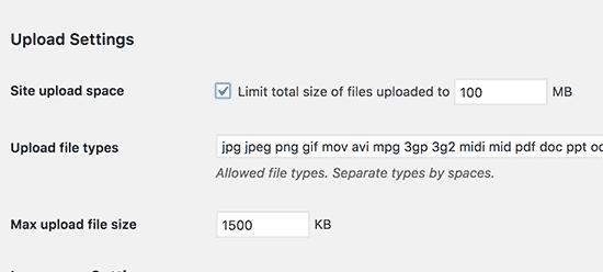 Upload settings Upload settings