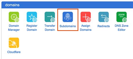 Subdomains in cPanel dashboard Subdomains in cPanel dashboard